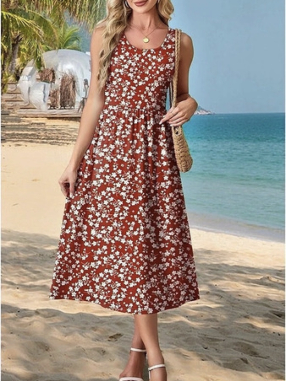 Floral Midi Dress | Red & White | XXL | Like New